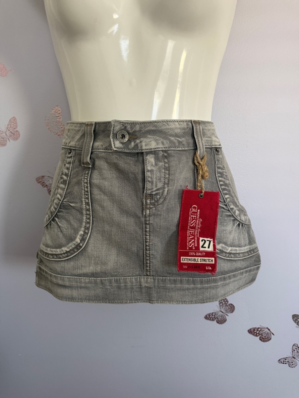 Guess Gray Washed Denim Mini Skirt with Pockets